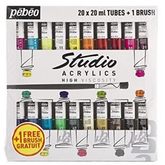 Set of 20 x 20ml with Brush Pebeo Studio Acrylic Paint